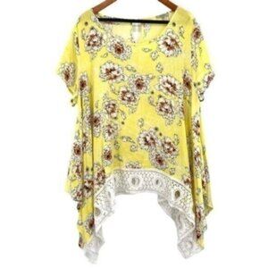 Jodifl Yellow Floral Asymmetrical Boho Tunic Blouse Top